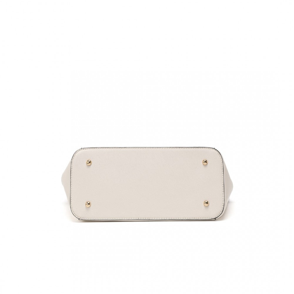 LM1642-1 - MISS LULU FAUX LEATHER ADJUSTABLE HANDLE TOTE BAG - BEIGE AND LIGHT BROWN - The Baggage Shop