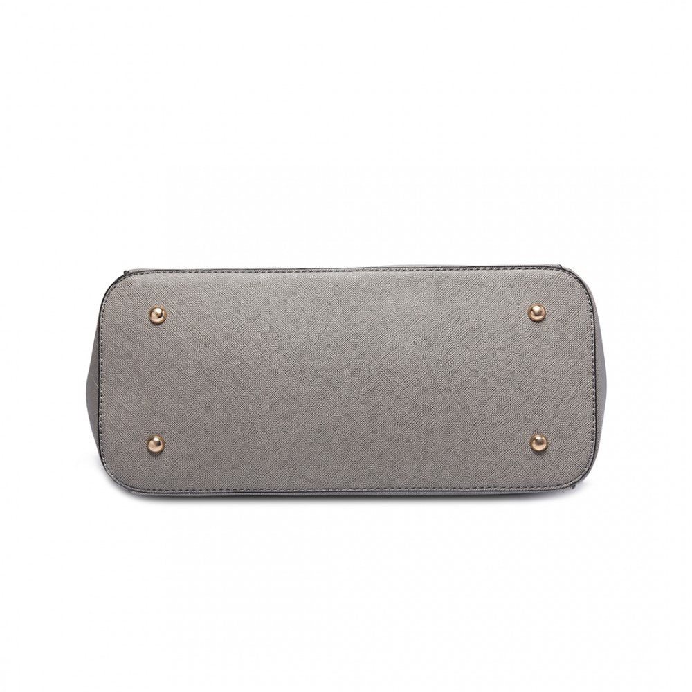 LM1642-1 - MISS LULU FAUX LEATHER ADJUSTABLE HANDLE TOTE BAG - GREY - The Baggage Shop
