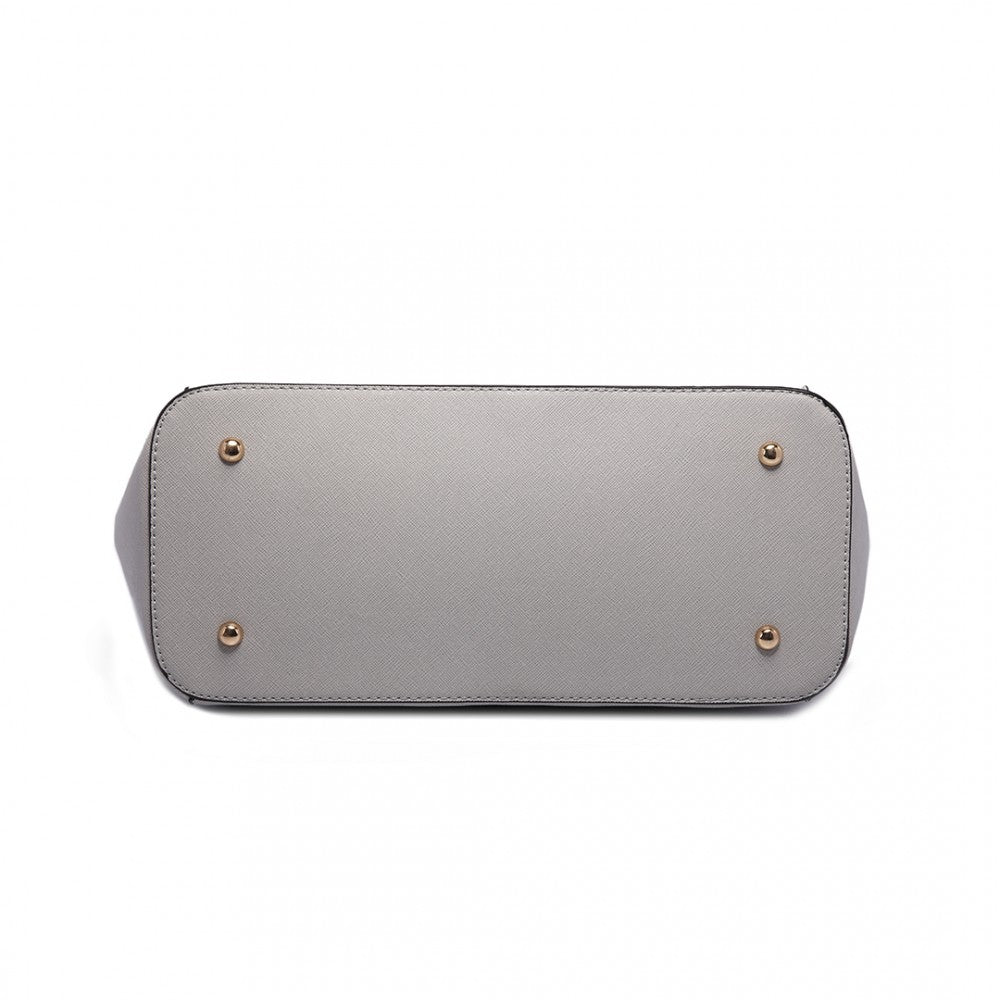 LM1642-1 - MISS LULU FAUX LEATHER ADJUSTABLE HANDLE TOTE BAG - LIGHT GREY - The Baggage Shop
