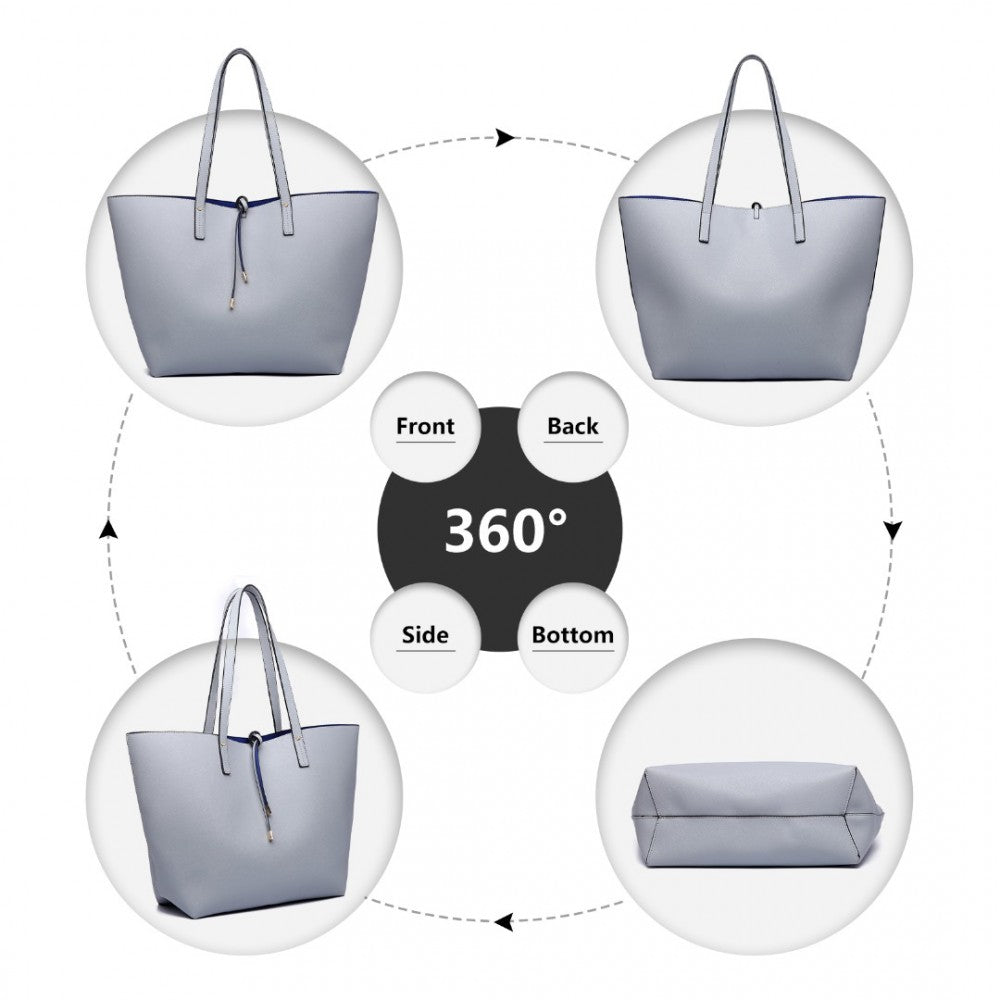LT6628-1 - MISS LULU WOMEN REVERSIBLE CONTRAST SHOPPER TOTE BAG - GREY - The Baggage Shop