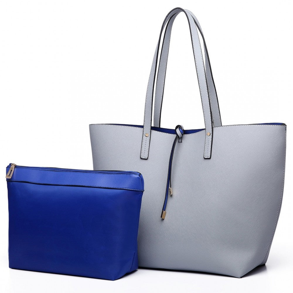 LT6628-1 - MISS LULU WOMEN REVERSIBLE CONTRAST SHOPPER TOTE BAG - GREY - The Baggage Shop