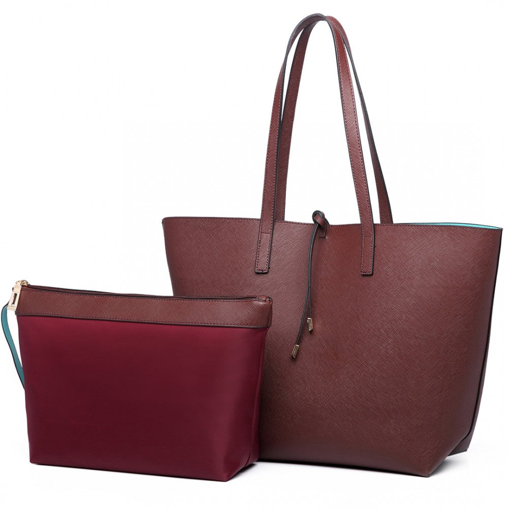 LT6628 - MISS LULU WOMEN REVERSIBLE CONTRAST SHOPPER TOTE BAG COFFEE - The Baggage Shop