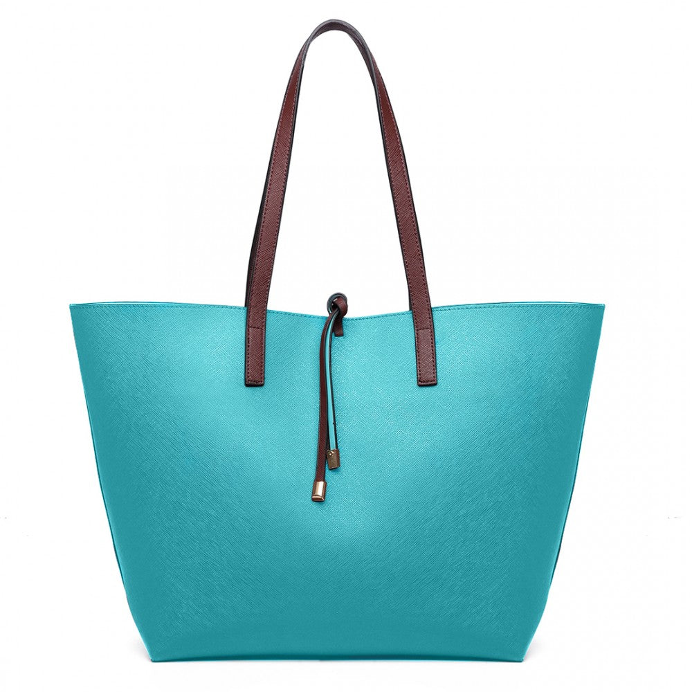 LT6628 - MISS LULU WOMEN REVERSIBLE CONTRAST SHOPPER TOTE BAG COFFEE - The Baggage Shop