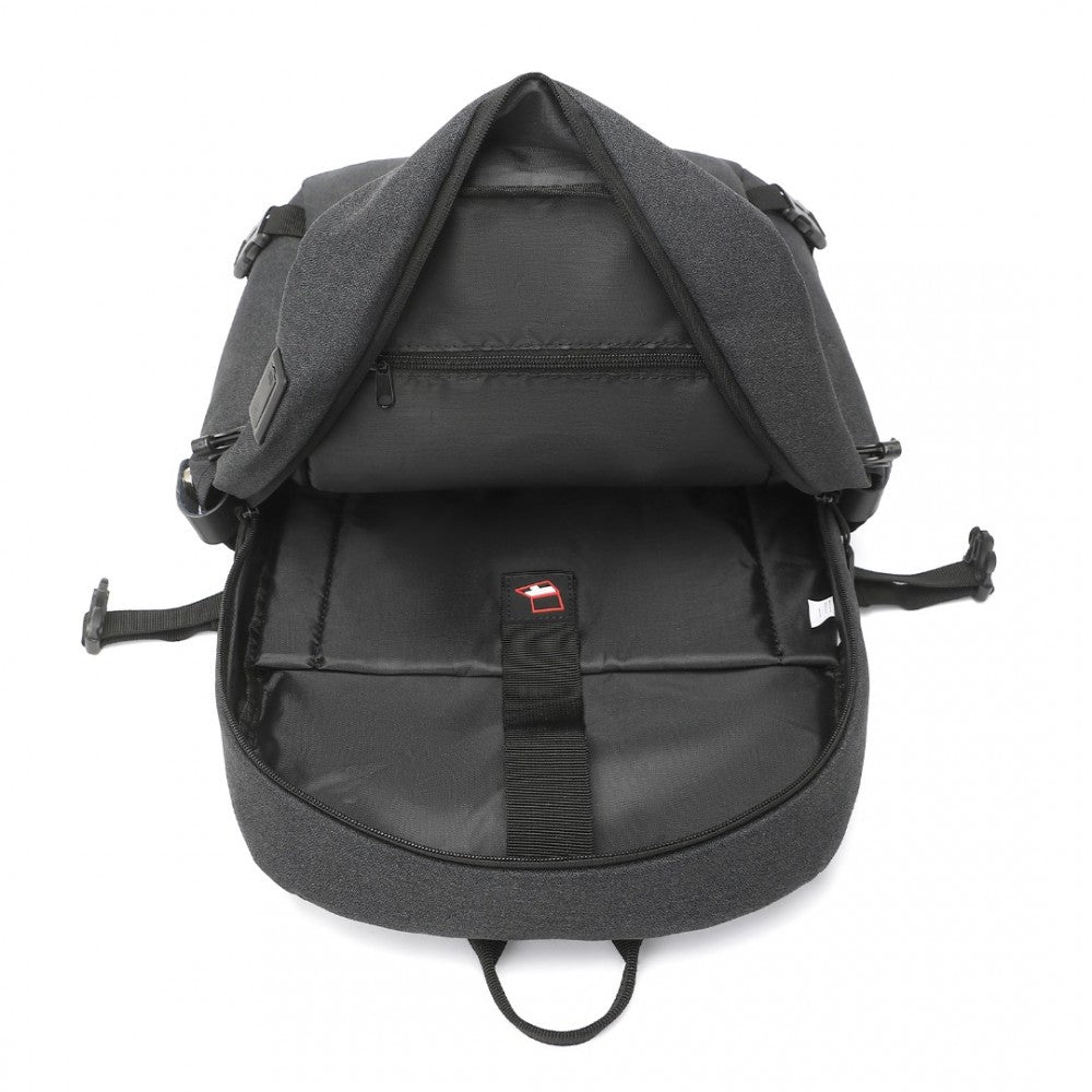 EM2347 - KONO MULTI-COMPARTMENT WATER-RESISTANT BACKPACK WITH USB CHARGING PORT - BLACK - The Baggage Shop