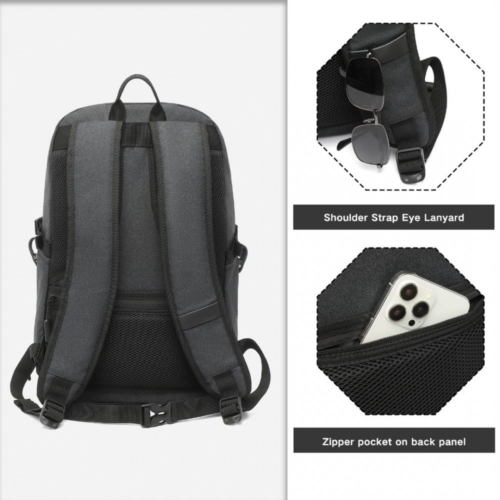 EM2347 - KONO MULTI-COMPARTMENT WATER-RESISTANT BACKPACK WITH USB CHARGING PORT - BLACK - The Baggage Shop