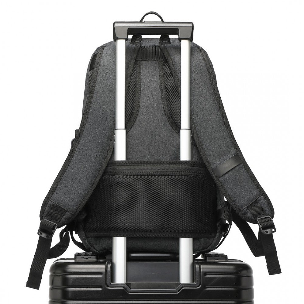 EM2347 - KONO MULTI-COMPARTMENT WATER-RESISTANT BACKPACK WITH USB CHARGING PORT - BLACK - The Baggage Shop