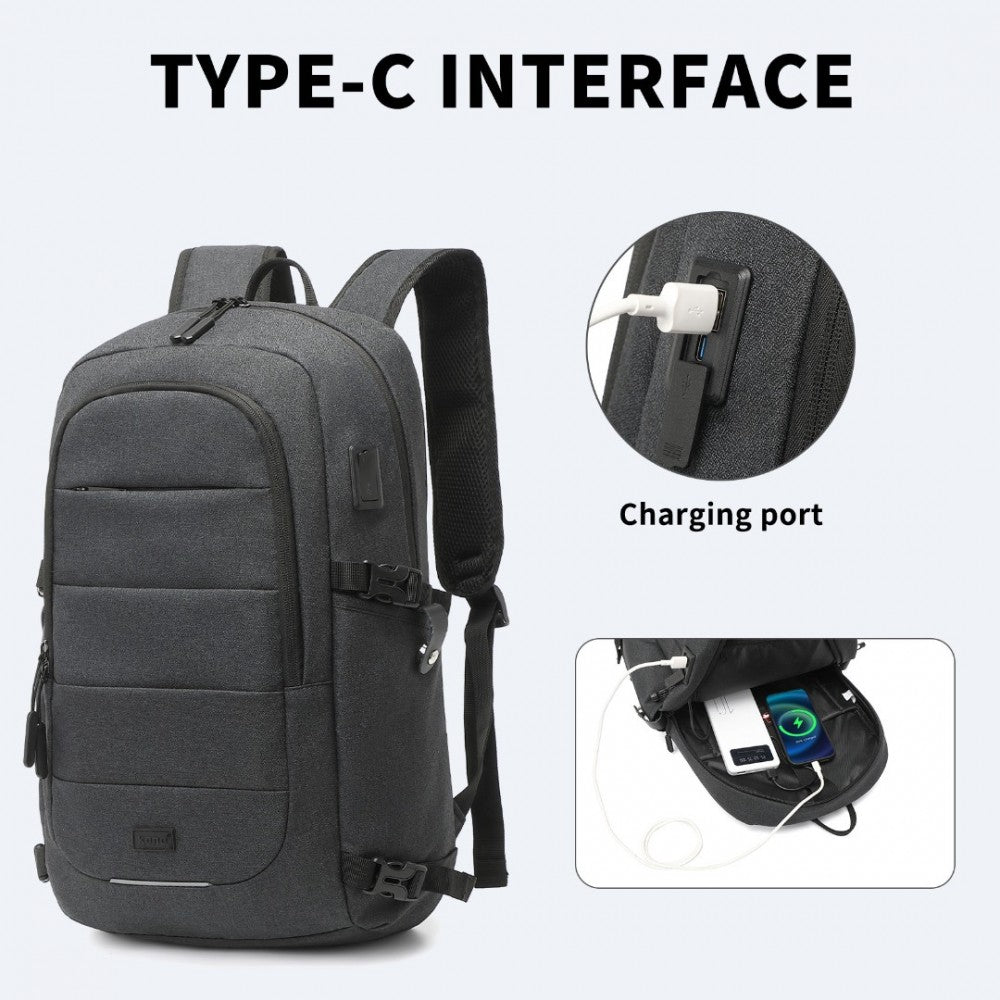 EM2347 - KONO MULTI-COMPARTMENT WATER-RESISTANT BACKPACK WITH USB CHARGING PORT - BLACK - The Baggage Shop