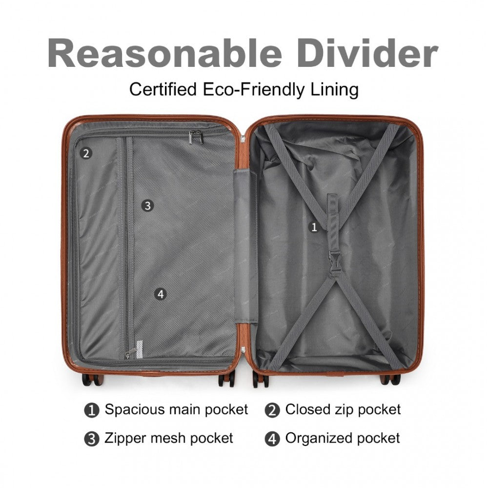 K2395L - BRITISH TRAVELLER 28 INCH ULTRALIGHT ABS AND POLYCARBONATE BUMPY DIAMOND SUITCASE WITH TSA LOCK - GREY AND BROWN