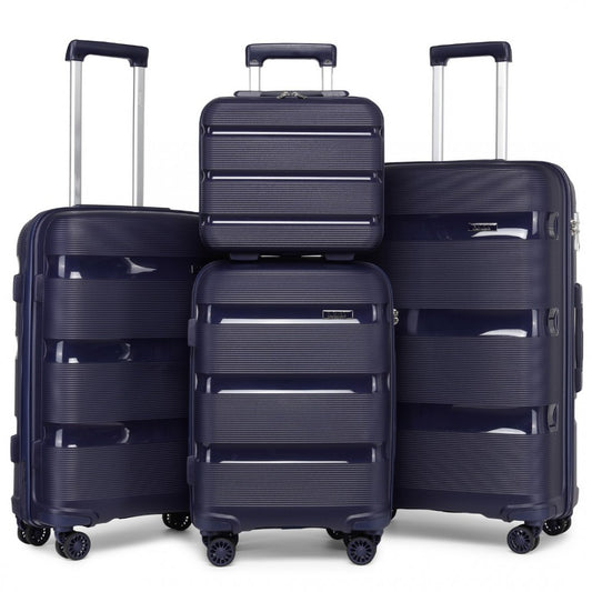 K2092L - KONO BRIGHT HARD SHELL PP SUITCASE WITH TSA LOCK AND VANITY CASE 4 PIECES SET - CLASSIC COLLECTION - NAVY