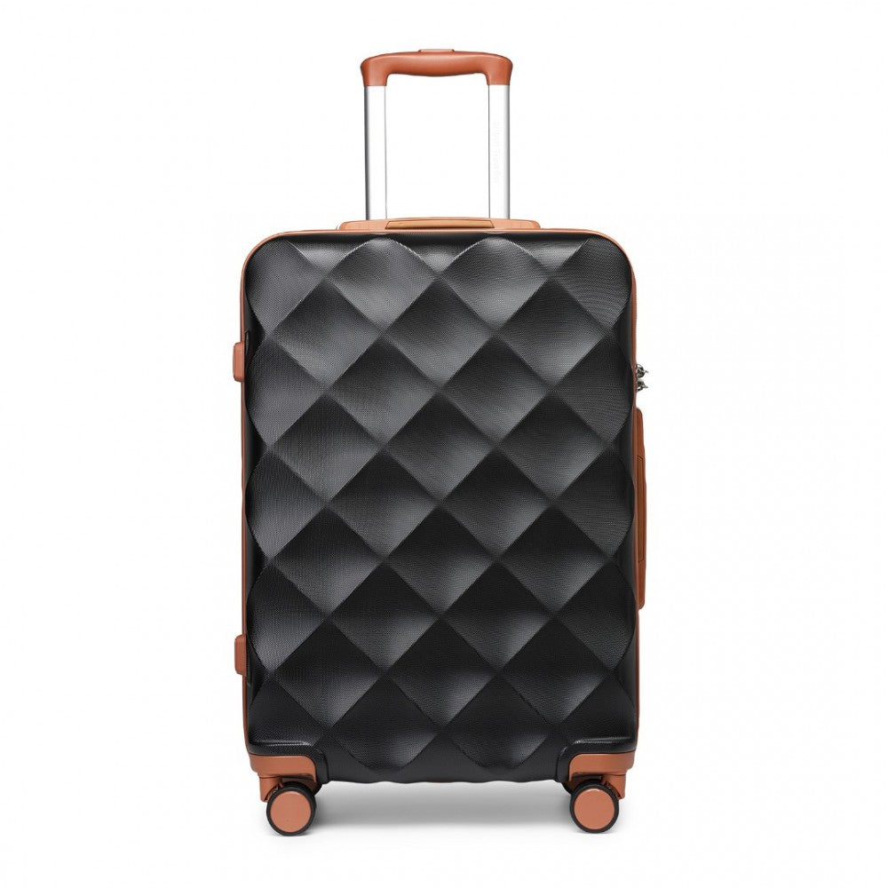 K2395L - BRITISH TRAVELLER 24 INCH ULTRALIGHT ABS AND POLYCARBONATE BUMPY DIAMOND SUITCASE WITH TSA LOCK - BLACK AND BROWN