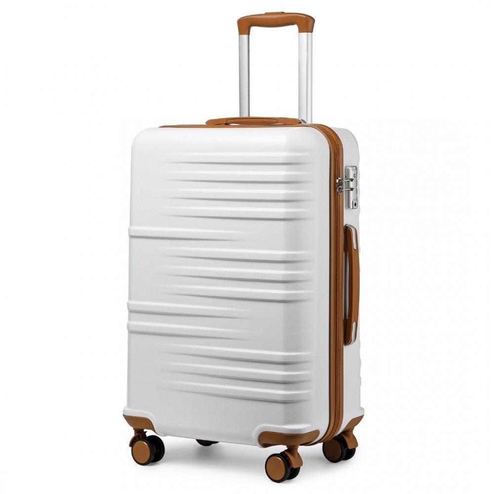 K2391L - BRITISH TRAVELLER 24 INCH DURABLE POLYCARBONATE AND ABS HARD SHELL SUITCASE WITH TSA LOCK - WHITE