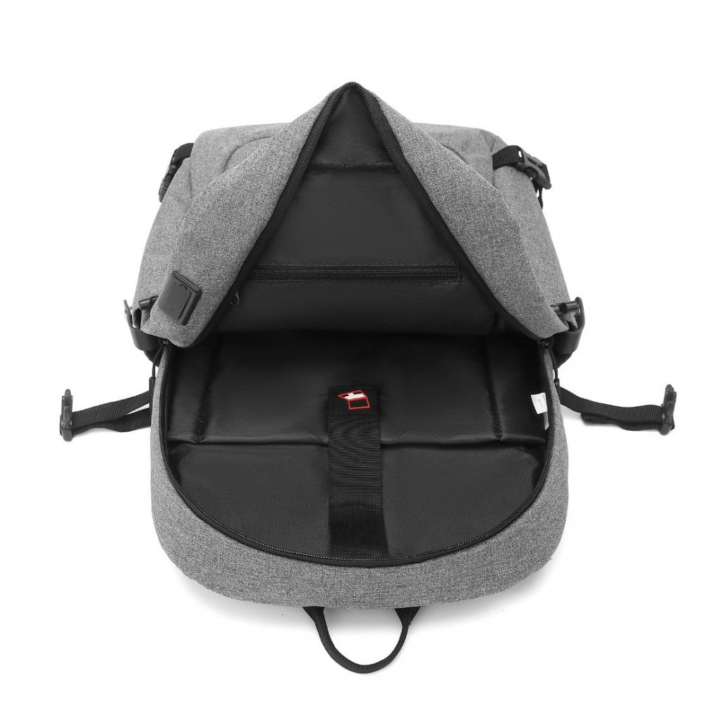 EM2347 - KONO MULTI-COMPARTMENT WATER-RESISTANT BACKPACK WITH USB CHARGING PORT - GREY