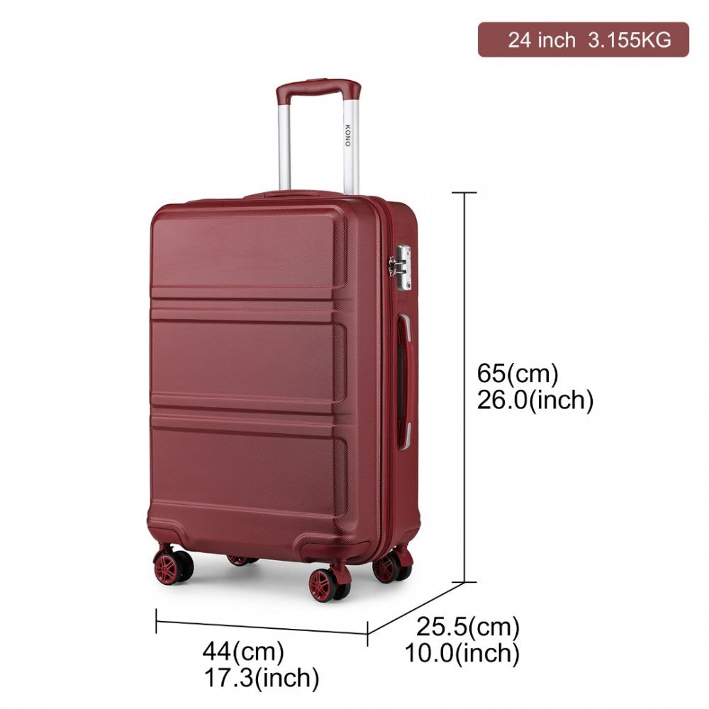 K1871-1L - KONO ABS 24 INCH SCULPTED HORIZONTAL DESIGN SUITCASE - BURGUNDY