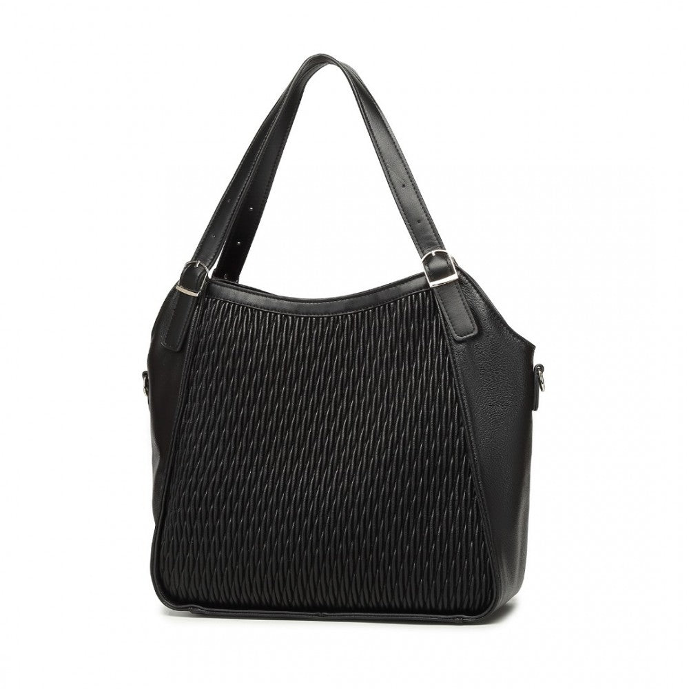 LB2317 - MISS LULU CASUAL SHOULDER BAG WITH STYLISH PLEATED DESIGN - BLACK