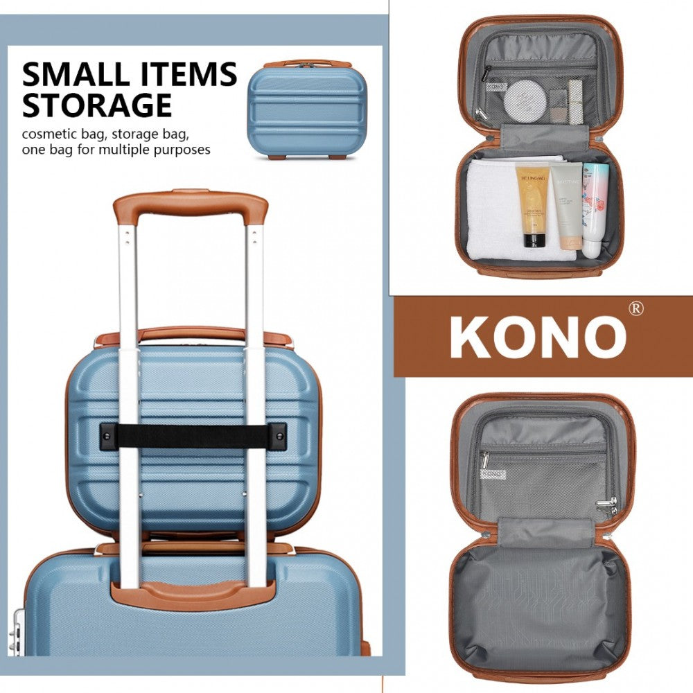 K1871-1L - KONO 12 INCH LIGHTWEIGHT HARD SHELL ABS VANITY CASE - GRAYISH BLUE AND BROWN