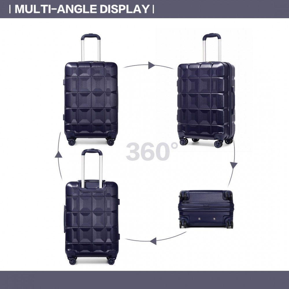 K2292L - KONO LIGHTWEIGHT HARD SHELL ABS SUITCASE WITH TSA LOCK AND VANITY CASE 4 PIECE SET - NAVY