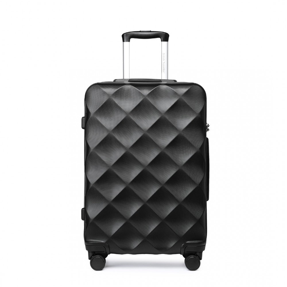 K2395L - BRITISH TRAVELLER 24 INCH ULTRALIGHT ABS AND POLYCARBONATE BUMPY DIAMOND SUITCASE WITH TSA LOCK - BLACK