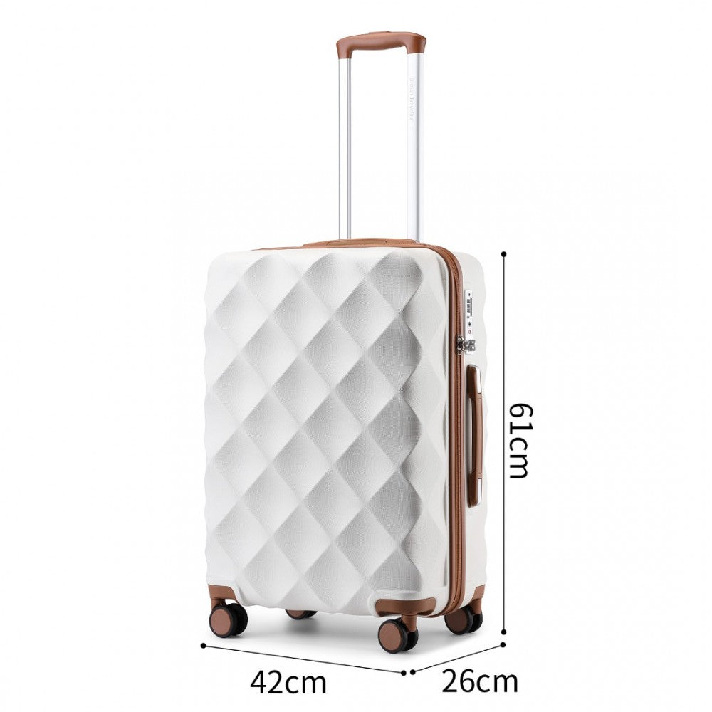 K2395L - BRITISH TRAVELLER 24 INCH ULTRALIGHT ABS AND POLYCARBONATE BUMPY DIAMOND SUITCASE WITH TSA LOCK - CREAM