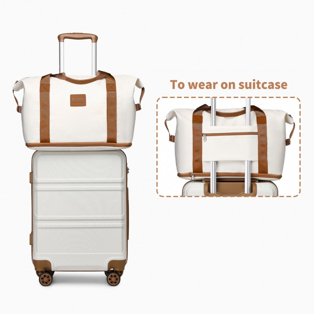 K1871-1L+EA2212 - KONO ABS 4 WHEEL SUITCASE SET WITH VANITY CASE AND WEEKEND BAG AND TOILETRY BAG - CREAM