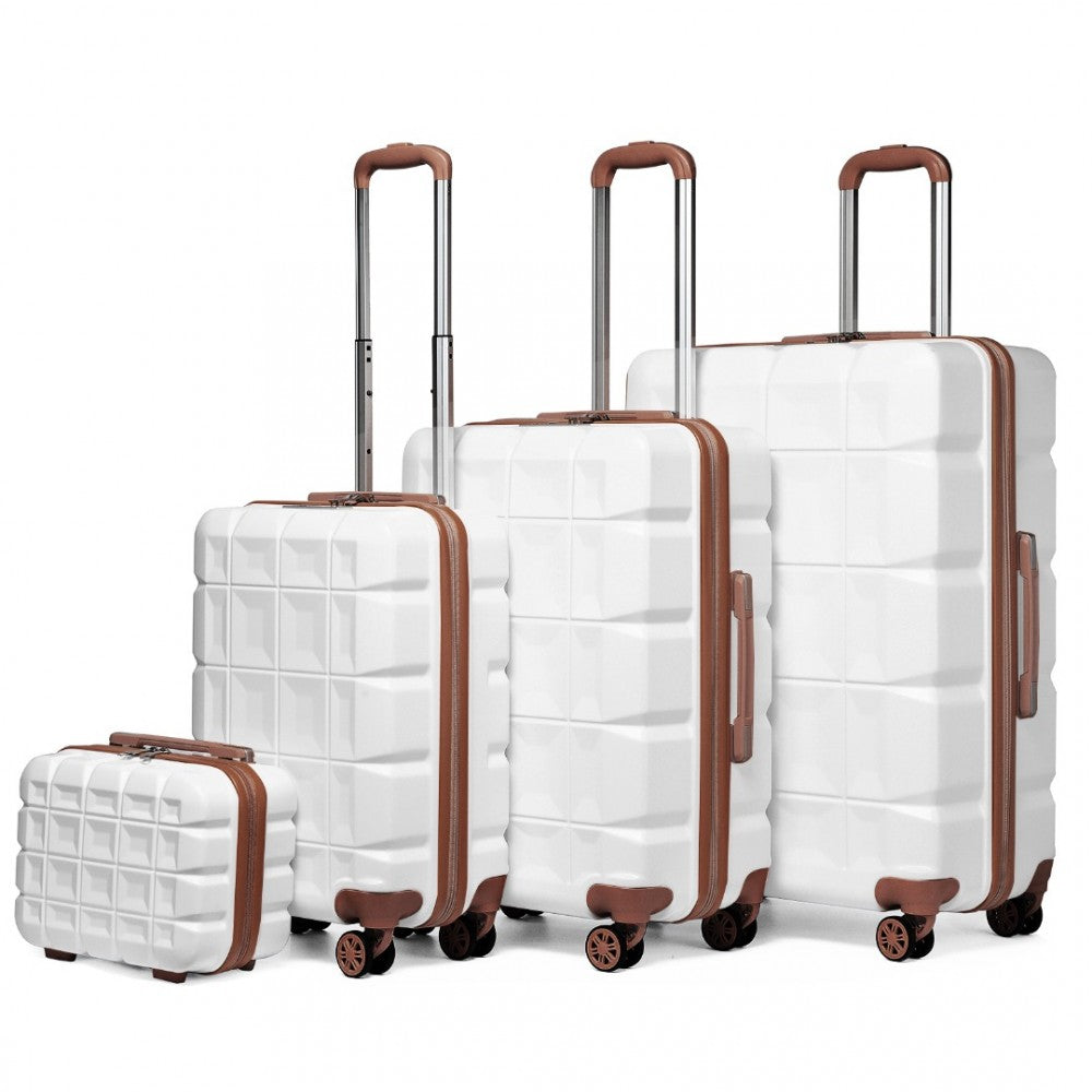 K2292L - KONO LIGHTWEIGHT HARD SHELL ABS SUITCASE WITH TSA LOCK AND VANITY CASE 4 PIECE SET - WHITE