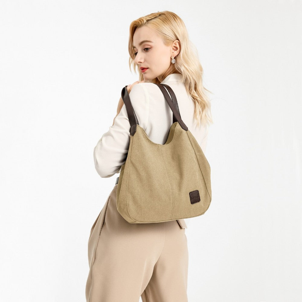 EB2040L - KONO CANVAS SHOULDER TOTE BAG - KHAKI