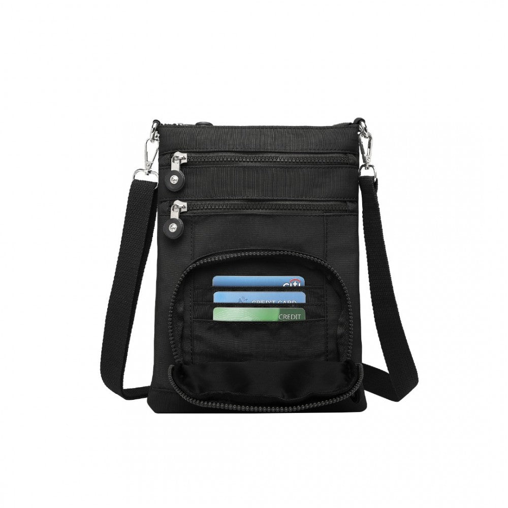 EB2228 - KONO CASUAL MULTI POCKET RFID BLOCKING CROSS BODY BAG - BLACK