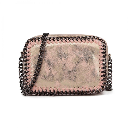 E6846 - MISS LULU METALLIC EFFECT LEATHER LOOK CHAIN SHOULDER BAG - PINK