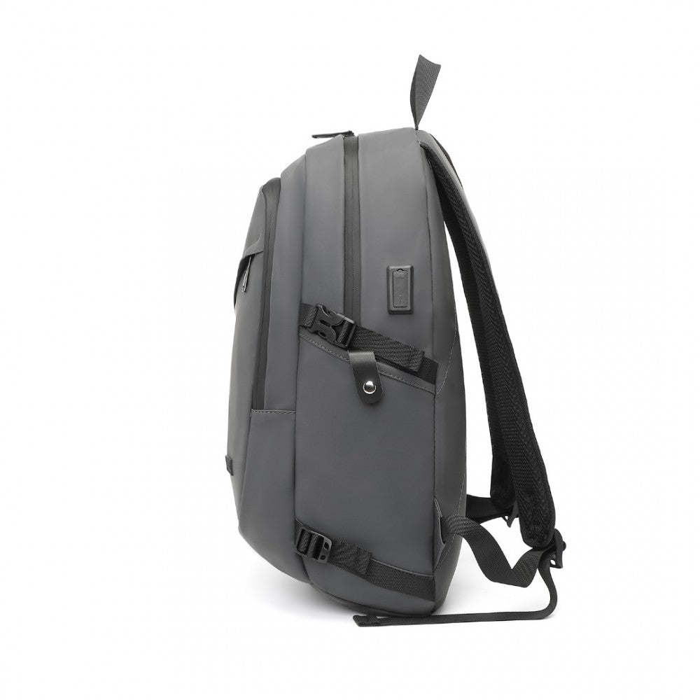 EM2349 - KONO PVC COATED WATER-RESISTANT TECH BACKPACK WITH USB CHARGING PORT - GREY