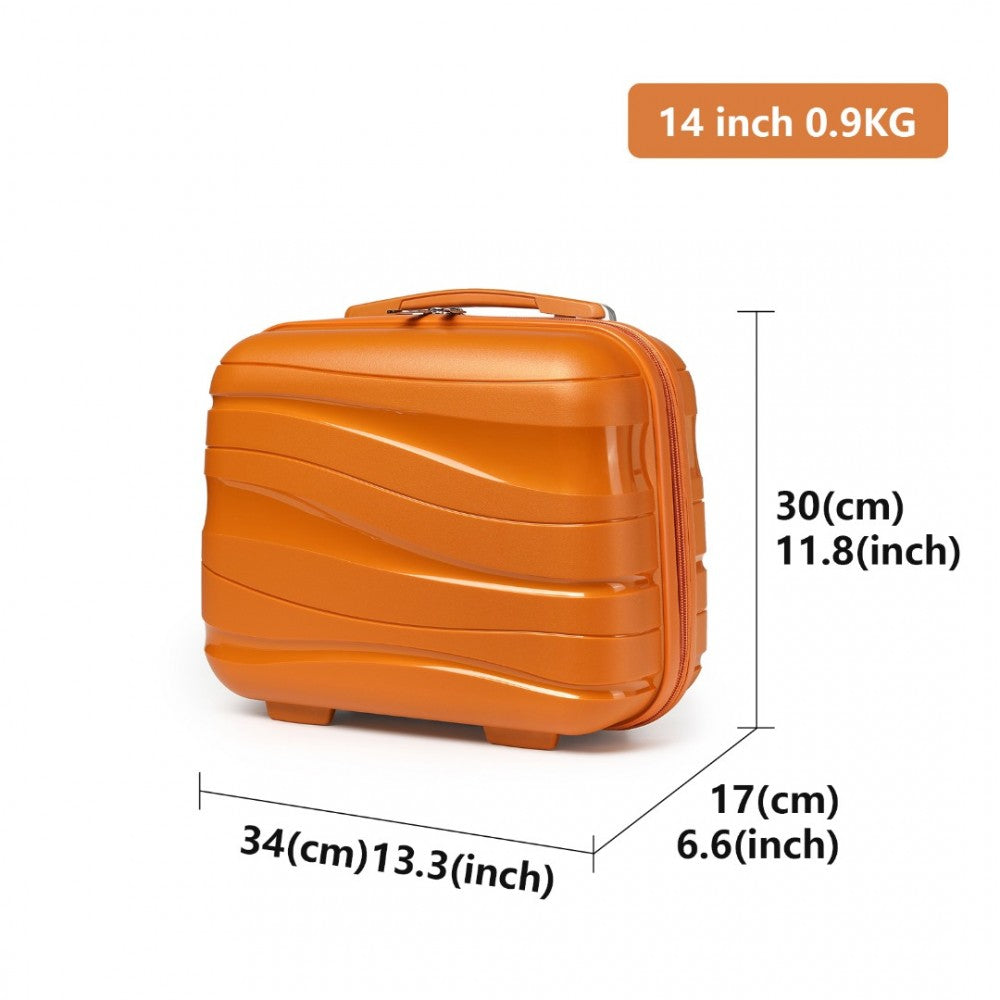 K2094L - KONO 14 INCH LIGHTWEIGHT POLYPROPYLENE HARD SHELL VANITY CASE - ORANGE