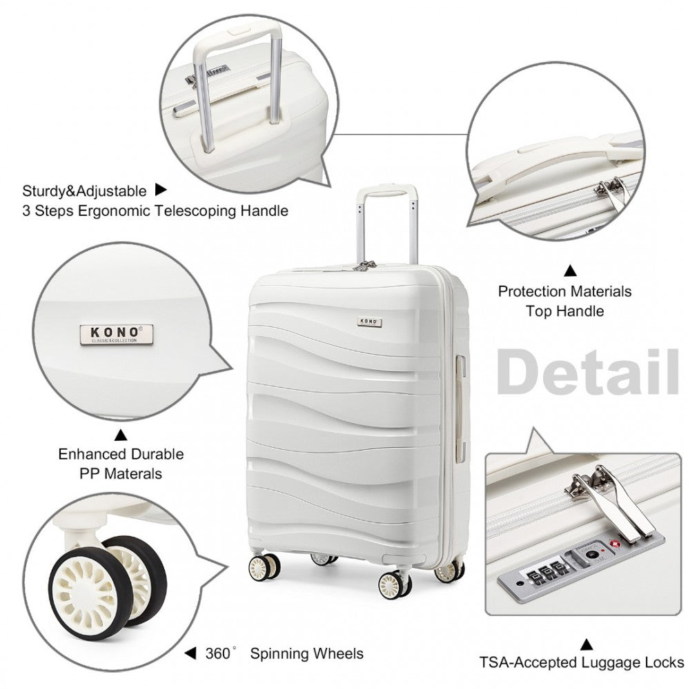 K2094L - KONO 24 INCH LIGHTWEIGHT POLYPROPYLENE HARD SHELL SUITCASE WITH TSA LOCK - CREAM WHITE