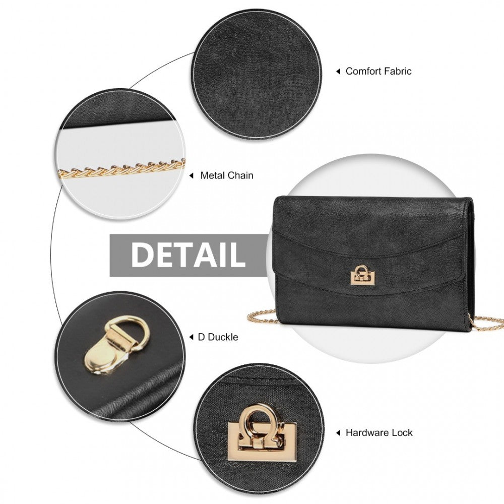 LP2219 - MISS LULU ELEGANT FLAP CLUTCH LEATHER CHAIN EVENING BAG - BLACK