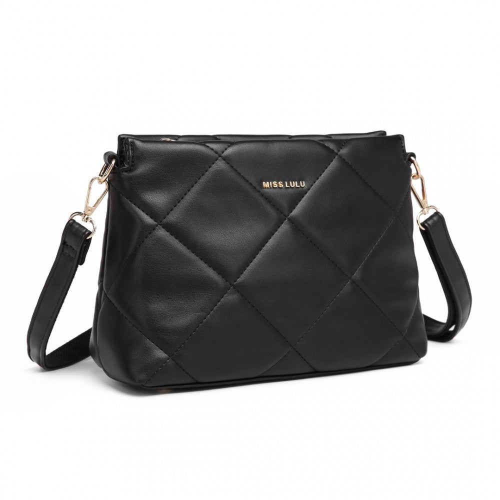 LB2237 - MISS LULU PU LEATHER RHOMBUS SHOULDER BAG - BLACK