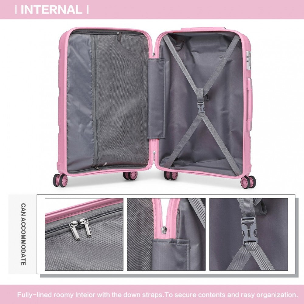 K2092L - KONO 24 INCH BRIGHT HARD SHELL PP SUITCASE - CLASSIC COLLECTION - PINK