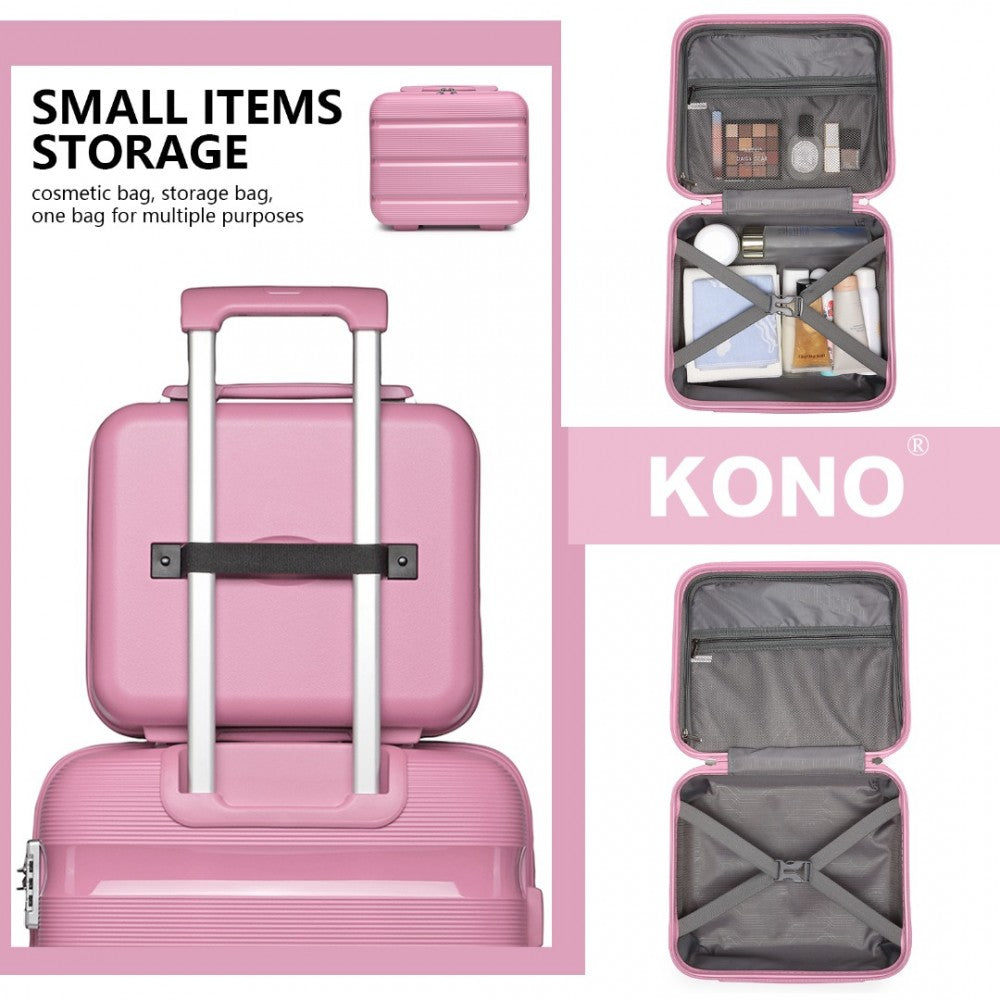 K2092L - KONO BRIGHT HARD SHELL PP SUITCASE WITH TSA LOCK AND VANITY CASE 4 PIECES SET - CLASSIC COLLECTION - PINK