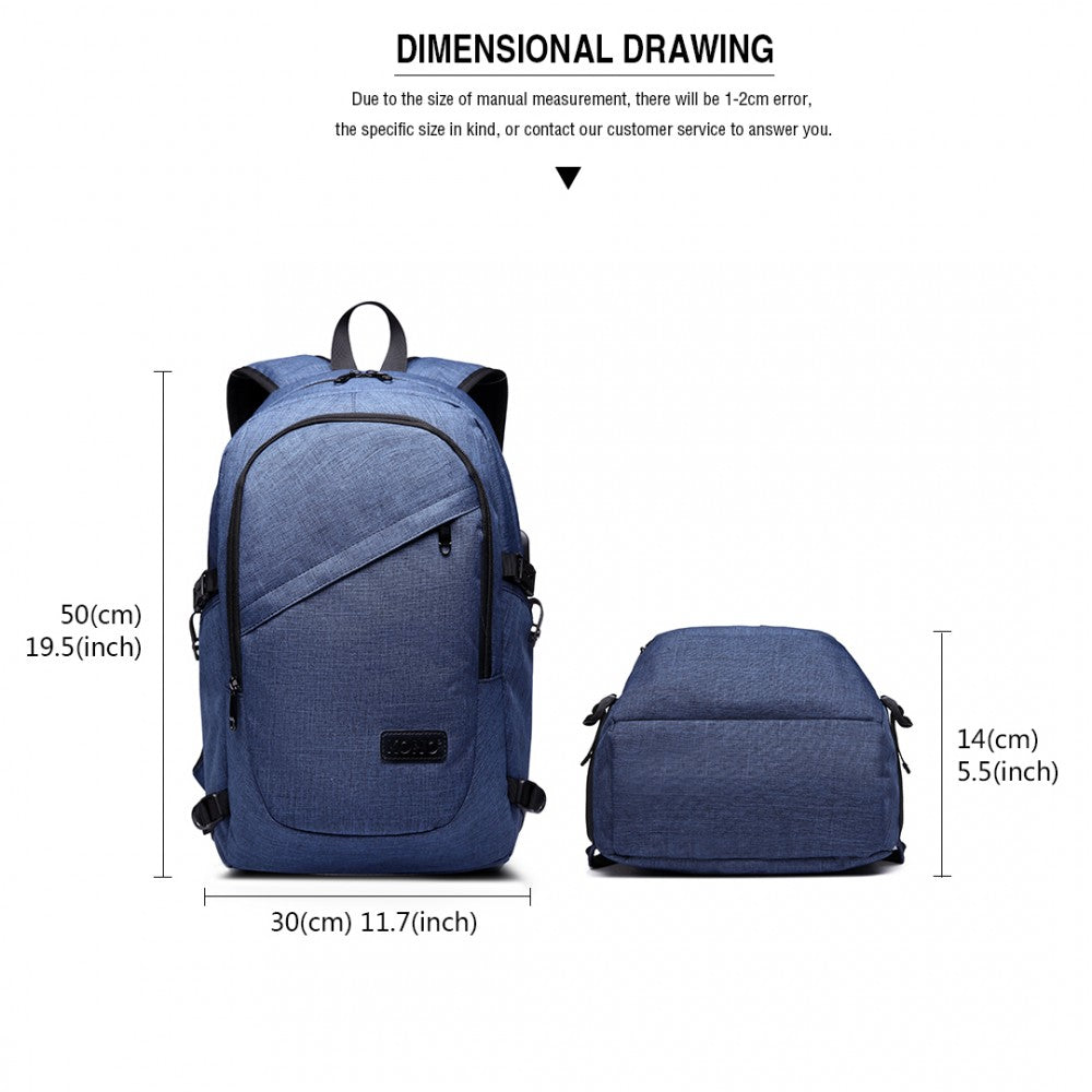 E6715 - KONO BUSINESS LAPTOP BACKPACK WITH USB CHARGING PORT - BLUE