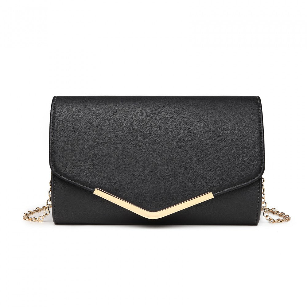 LH2064 - MISS LULU VEGAN ENVELOPE CLUTCH BAG - BLACK