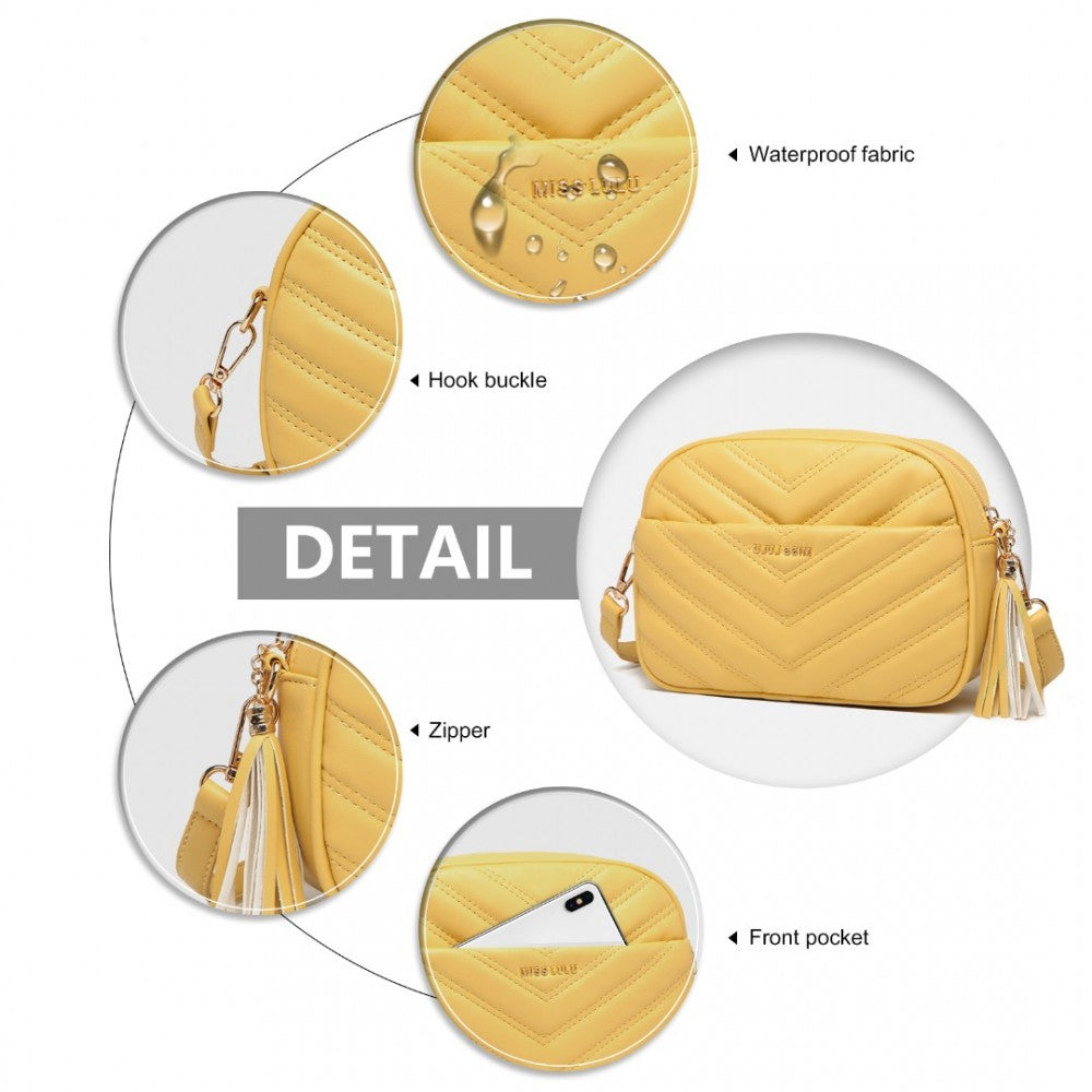 LA2119-1 - MISS LULU LIGHTWEIGHT QUILTED LEATHER CROSS BODY BAG - YELLOW