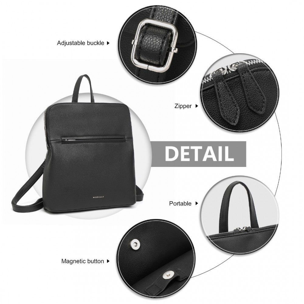 LT2354 - MISS LULU CHIC MINIMALIST PU LEATHER BACKPACK - BLACK