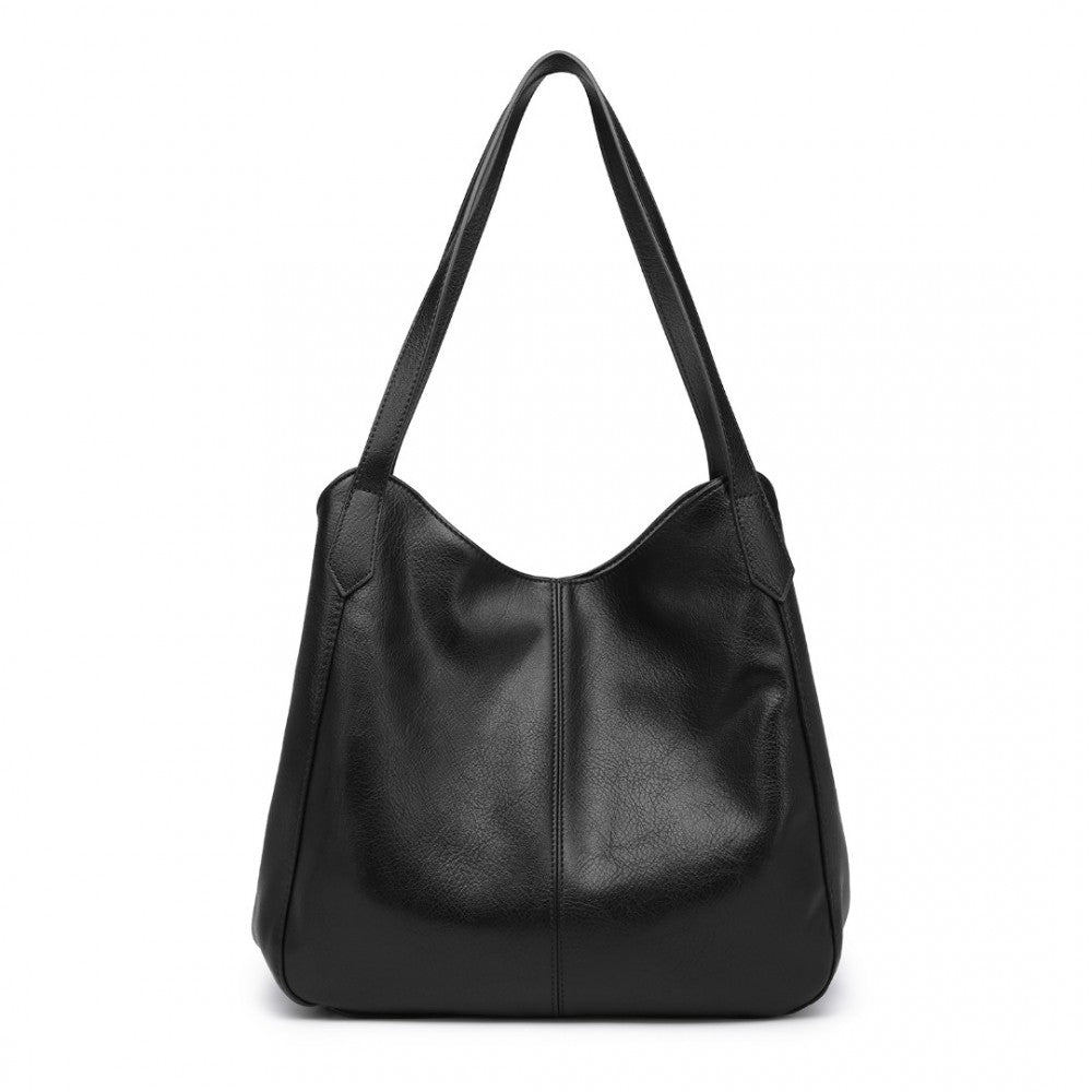 LH2230 - MISS LULU SOFT LEATHER MULTIPLE POCKET TOTE SHOULDER BAG - BLACK