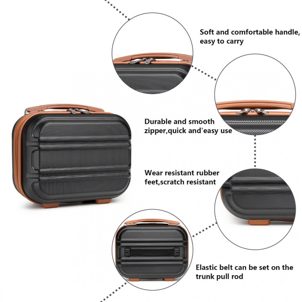 K1871-1L - KONO 12 INCH LIGHTWEIGHT HARD SHELL ABS VANITY CASE - BLACK AND BROWN