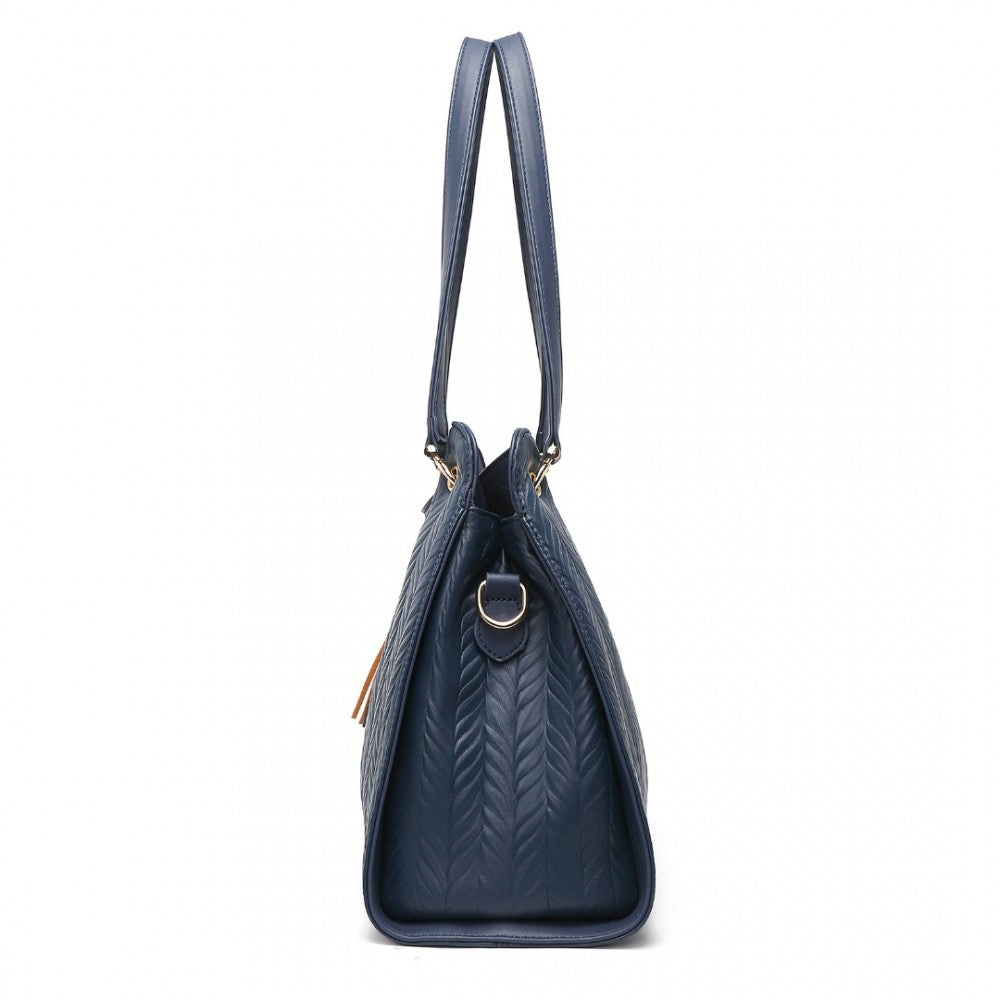 LG2339 - MISS LULU CHIC EMBOSSED TOTE WITH TASSEL DETAIL AND CARD POUCH - NAVY