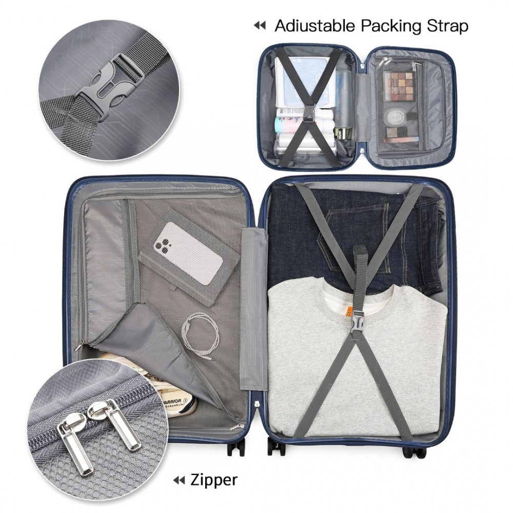 K2393L - BRITISH TRAVELLER 4 PCS SET SPINNER HARD SHELL PP SUITCASE WITH TSA LOCK AND VANITY CASE - NAVY