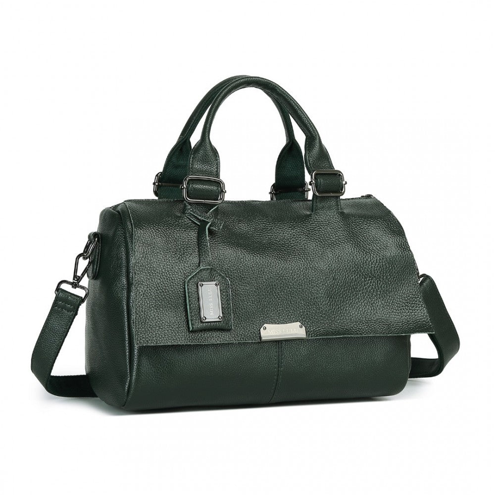 L2332 - MISS LULU PERFECT FUSION OF GENUINE AND PU LEATHER WOMEN'S TOTE CROSSBODY BAG - GREEN