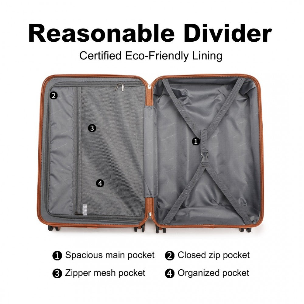 K2395L - BRITISH TRAVELLER ULTRALIGHT ABS AND POLYCARBONATE BUMPY DIAMOND 4 PCS LUGGAGE SET WITH TSA LOCK - NAVY AND BROWN