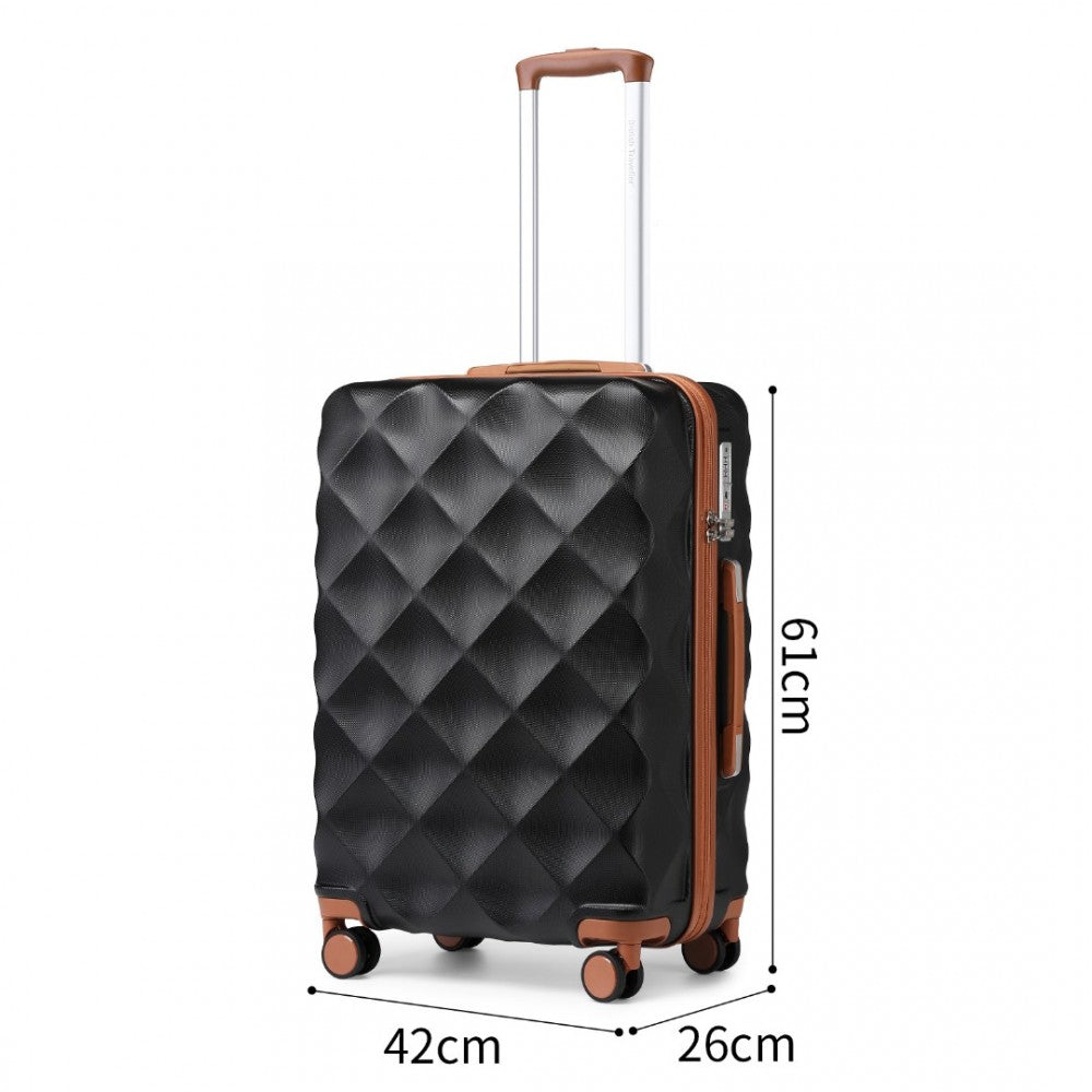 K2395L - BRITISH TRAVELLER 24 INCH ULTRALIGHT ABS AND POLYCARBONATE BUMPY DIAMOND SUITCASE WITH TSA LOCK - BLACK AND BROWN