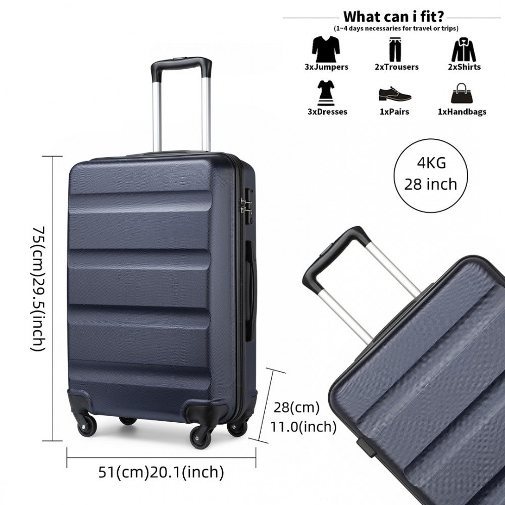 K2191L - KONO 28 INCH CHECK IN LUGGAGE - STREAMLINED ABS HARDSHELL SUITCASE WITH SECURE TSA LOCK - NAVY