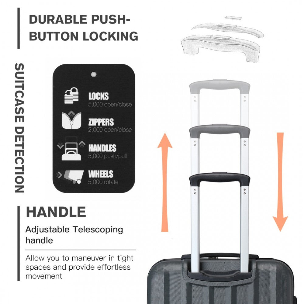 K1773-1L - KONO 28 INCH STRIPED ABS HARD SHELL LUGGAGE WITH 360-DEGREE SPINNER WHEELS - GREY