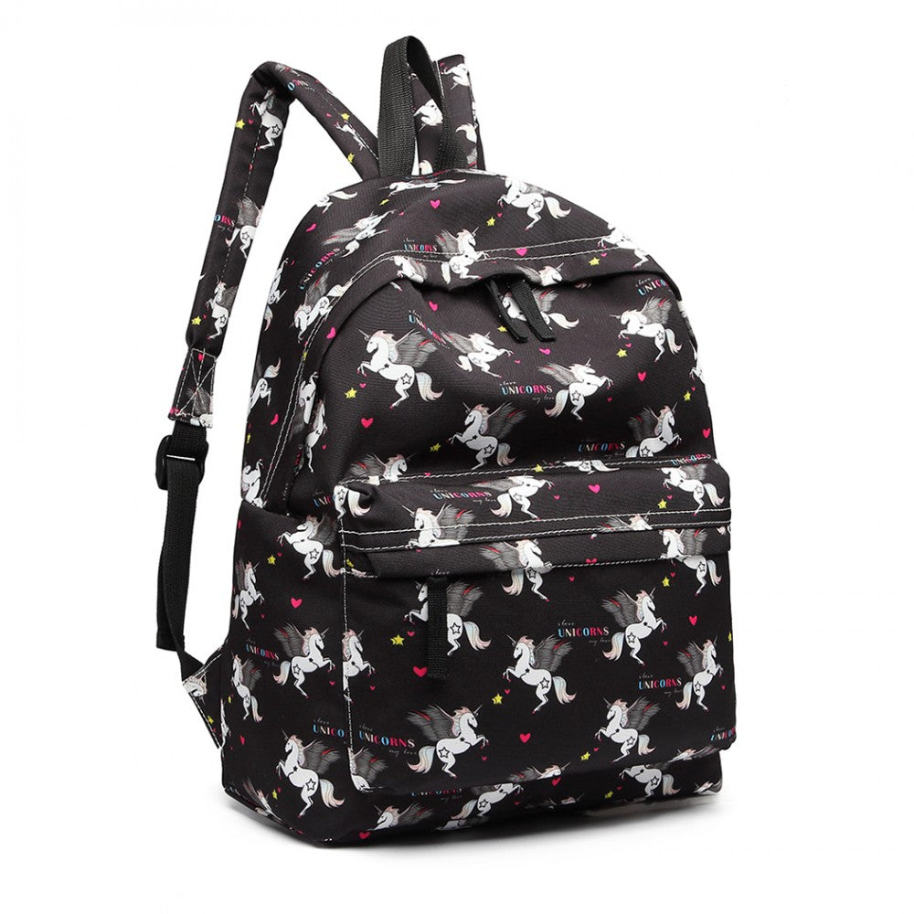 E1401F - MISS LULU LARGE BACKPACK FLOWER POLKA DOT - BLACK