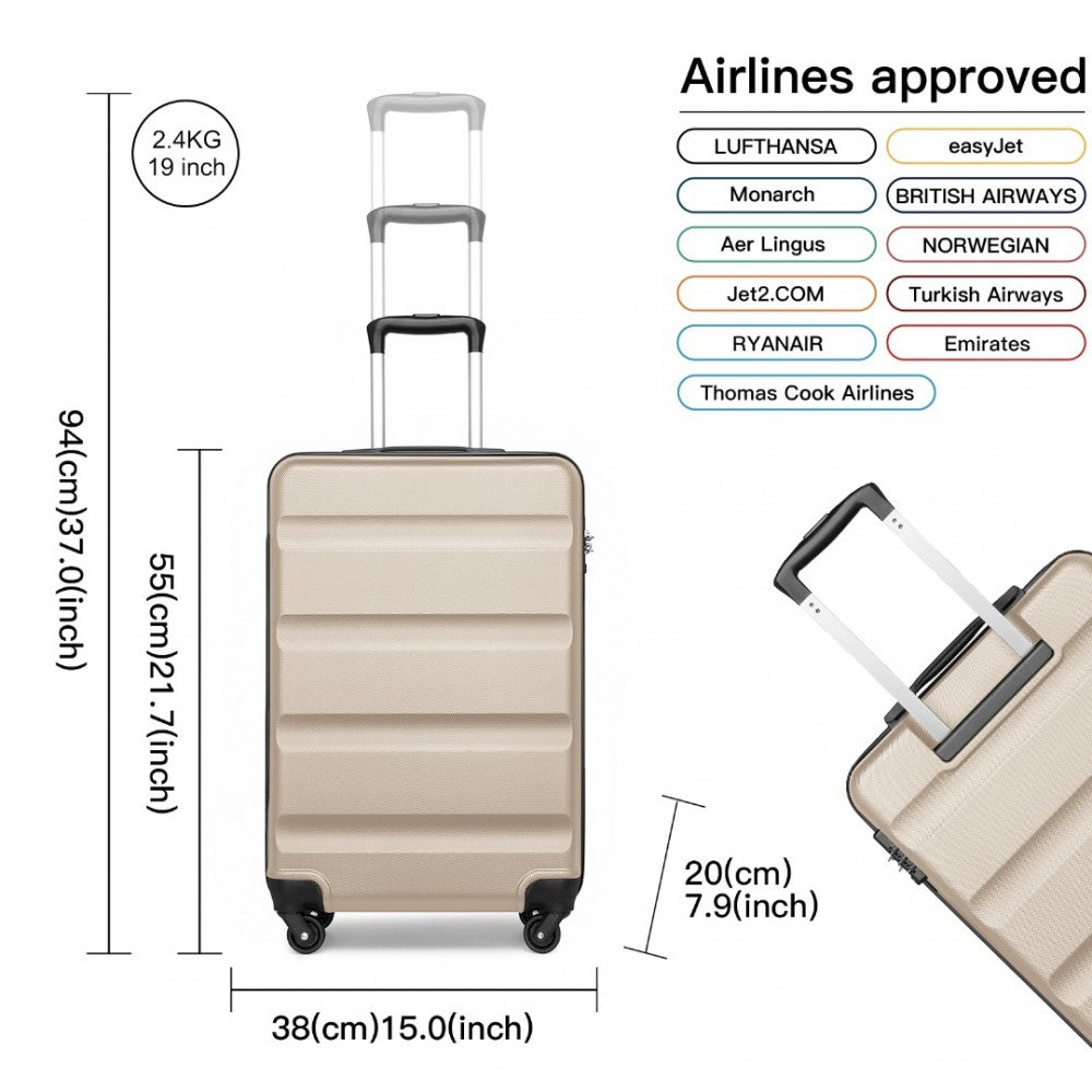 K2191L - KONO 3-PIECE LIGHTWEIGHT ABS HARDSHELL SUITCASE SET - 19, 24, 28 INCH WITH SECURE TSA LOCK - GOLD