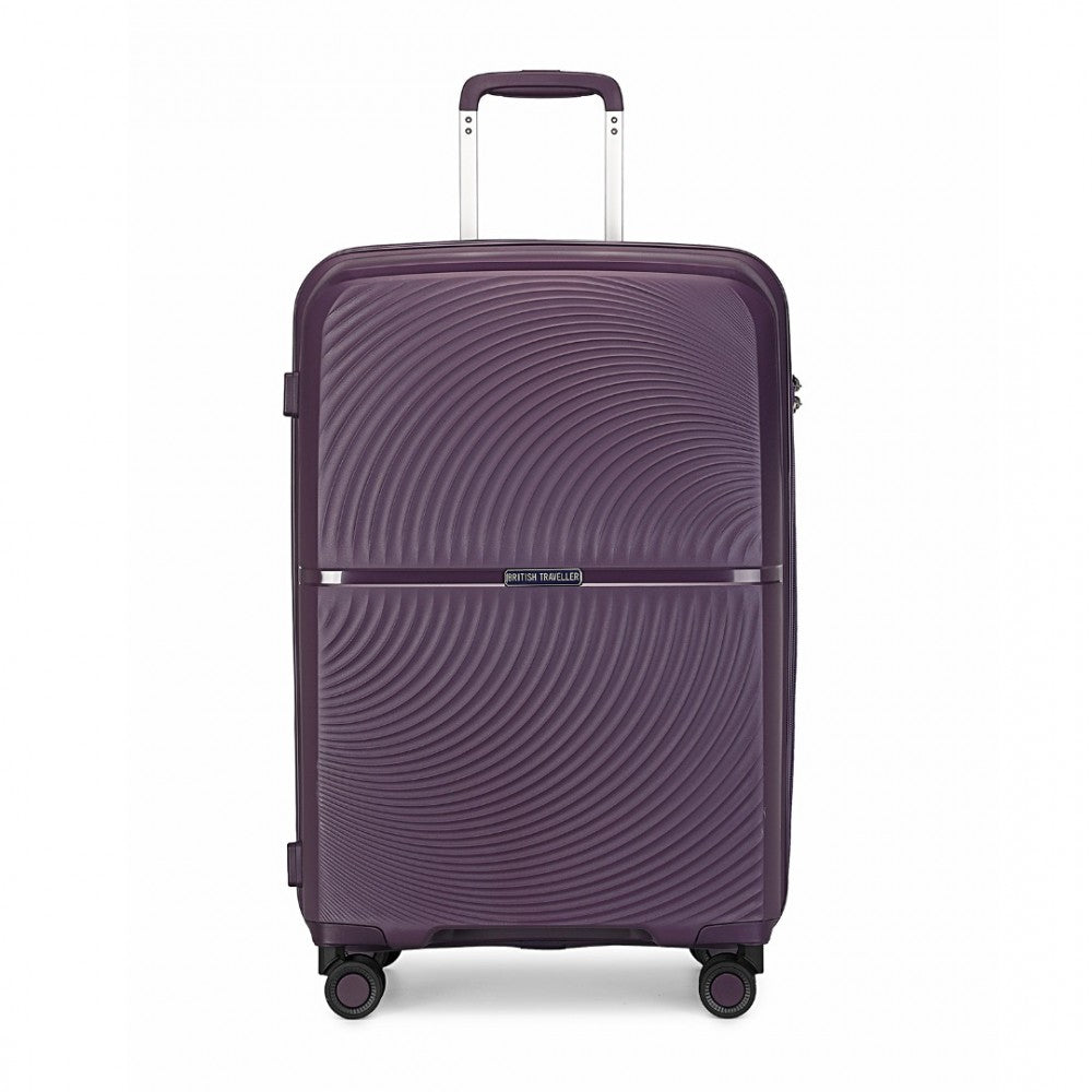 K2393L - SET DE 3 PIESE BRITISH TRAVELLER VALIZĂ SPINNER DIN COAJĂ DURA PP CU ÎNCHIDERE TSA - MOV